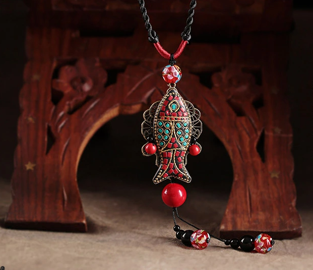 民族風魚吊墜家佳樂文學毛衣鏈項鏈首飾