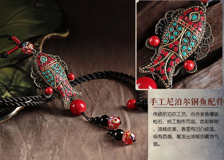 民族風魚吊墜家佳樂文學毛衣鏈項鏈首飾