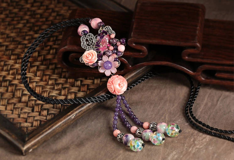 家佳樂文學復古萬花毛衣鏈項鏈首飾