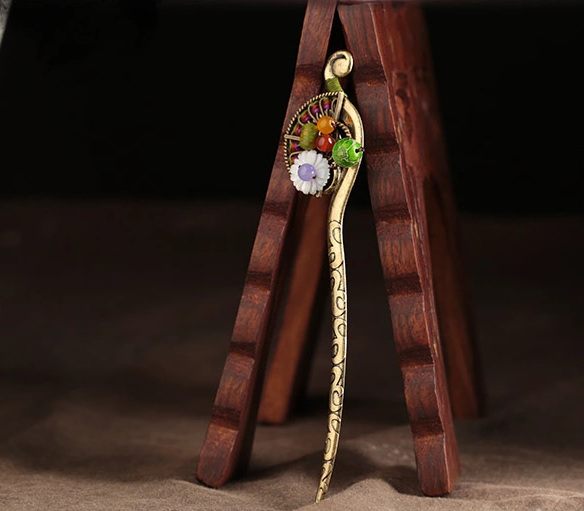 金扇貝殼花古風(fēng)簪子古典盤(pán)發(fā)頭飾