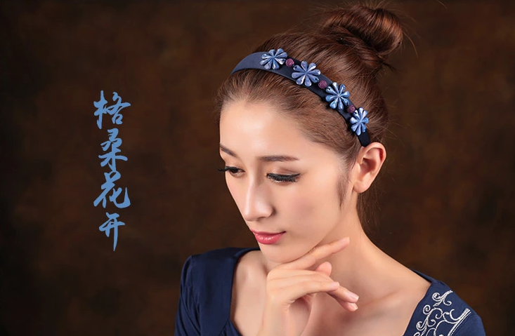 格桑花開中式發(fā)箍家佳樂文學(xué)藍色清新頭飾