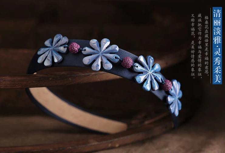 格桑花開中式發(fā)箍家佳樂文學(xué)藍色清新頭飾