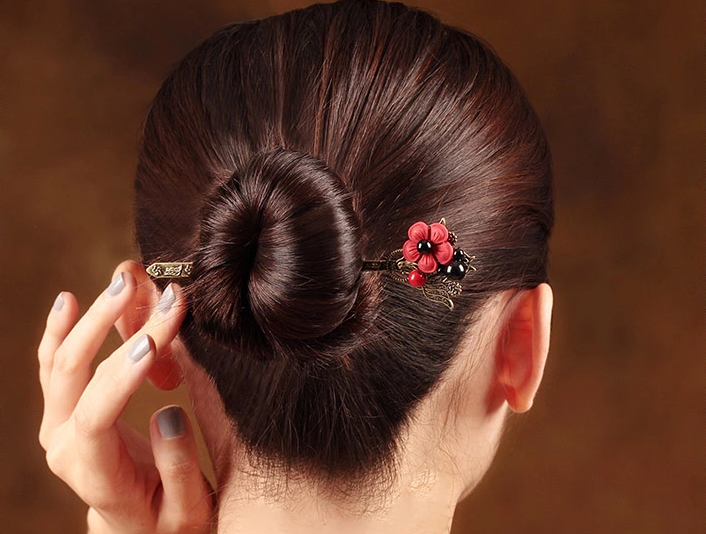 家佳樂文學(xué)紅色花朵簪子清新頭飾