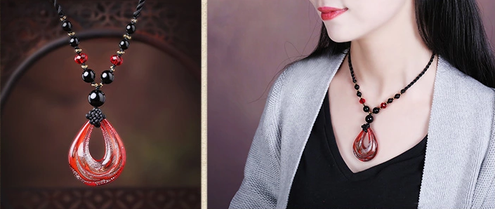 紅色琉璃吊墜項鏈瑪瑙復古首飾
