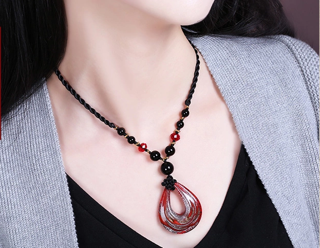 紅色琉璃吊墜項鏈瑪瑙復古首飾