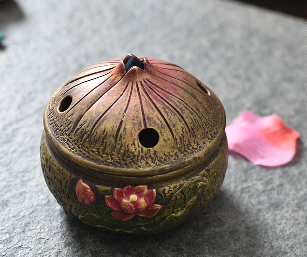 仿古蓮花檀香盤，禪意陶瓷香爐