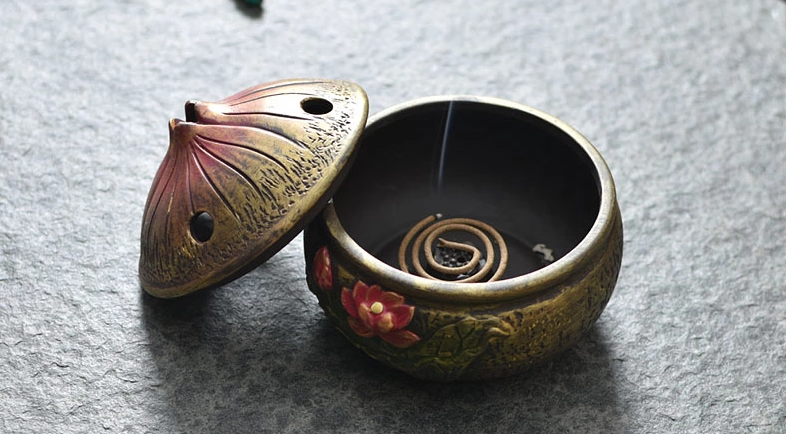 仿古蓮花檀香盤，禪意陶瓷香爐