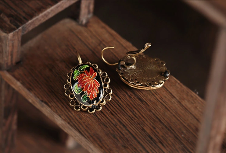 簡(jiǎn)約耳扣，復(fù)古景泰藍(lán)耳環(huán)首飾