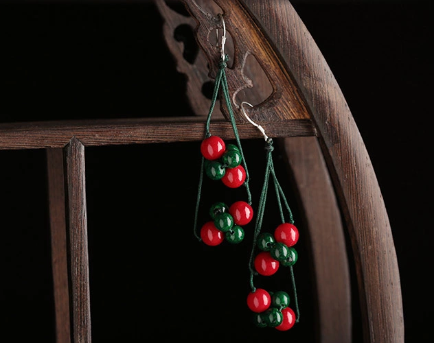 盛夏之果耳環(huán)，紅綠復(fù)古耳墜首飾