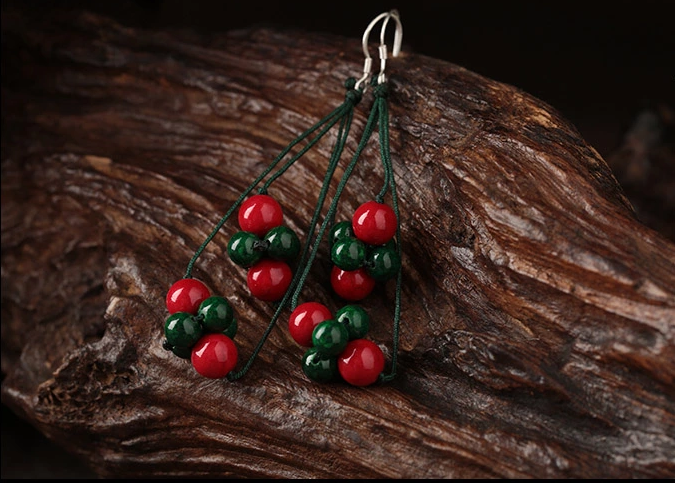 盛夏之果耳環(huán)，紅綠復(fù)古耳墜首飾
