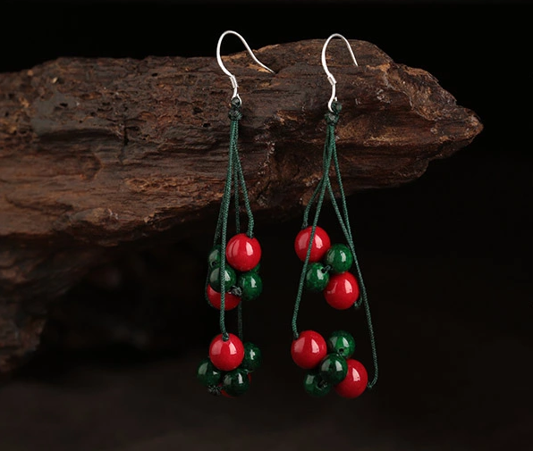 盛夏之果耳環(huán)，紅綠復(fù)古耳墜首飾