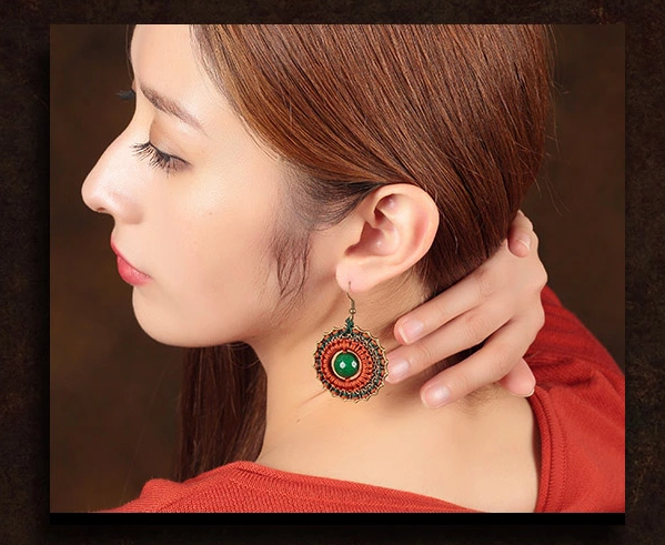 陌上楓紅耳環(huán)，復(fù)古圓圈耳墜首飾