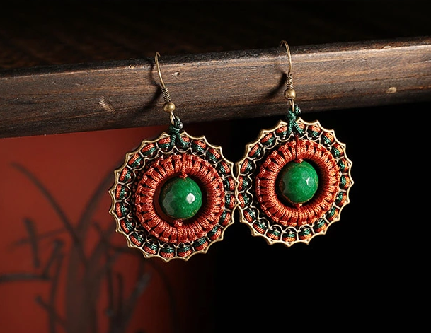 陌上楓紅耳環(huán)，復(fù)古圓圈耳墜首飾