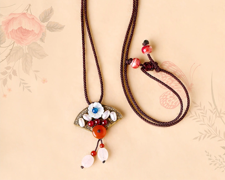 扇形吊墜鎖骨鏈珍珠項鏈復古首飾