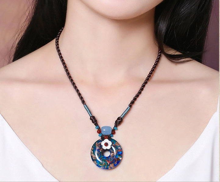 琉璃平安扣吊墜鎖骨鏈古風項鏈首飾