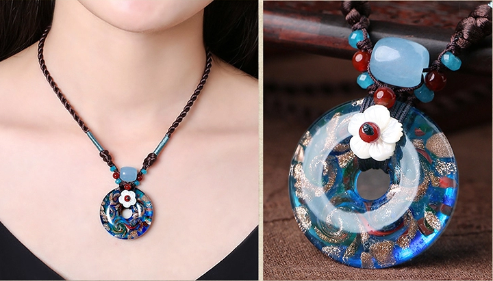 琉璃平安扣吊墜鎖骨鏈古風項鏈首飾