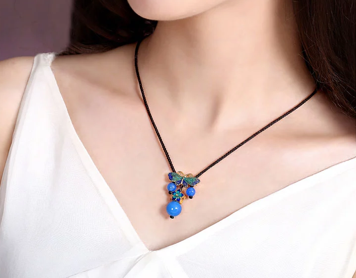 蝴蝶景泰藍(lán)項鏈藍(lán)色鎖骨鏈民族風(fēng)首飾
