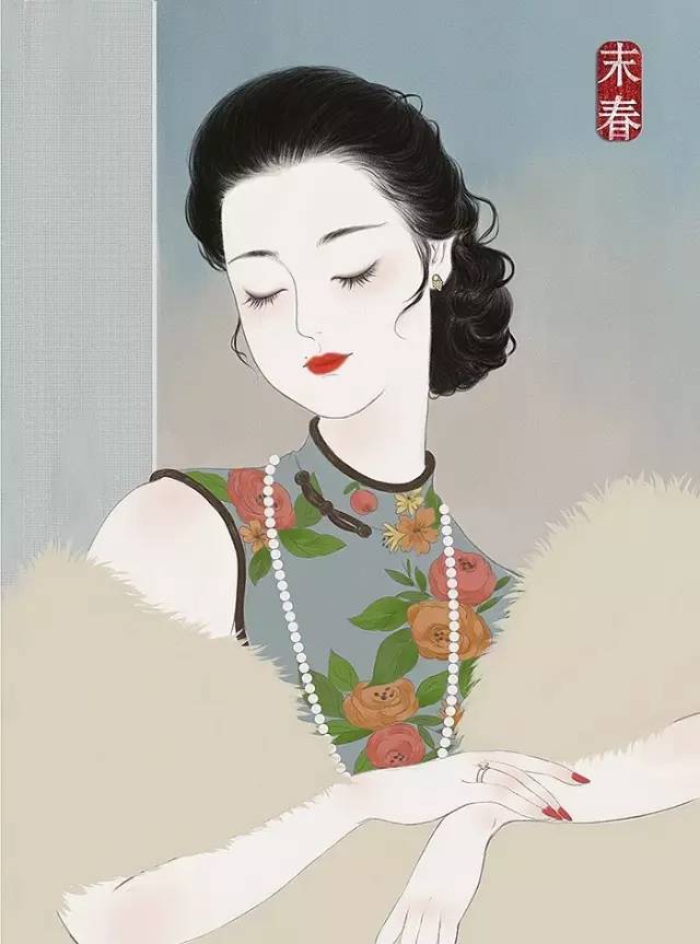 獨(dú)特中國美，最美插畫，膚如凝脂珠圓玉潤民國