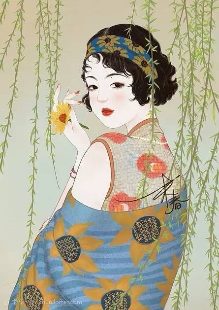 獨(dú)特中國美，最美插畫，膚如凝脂珠圓玉潤民國