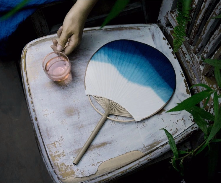 藍(lán)染家佳樂(lè)文學(xué)團(tuán)扇，古風(fēng)古典中式手工扇子