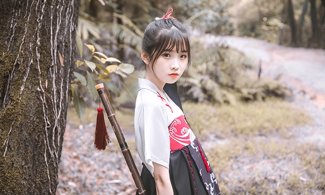 古風漢元素女童仙鶴印花齊胸襦裙古裝漢服