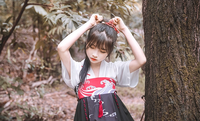 古風漢元素女童仙鶴印花齊胸襦裙古裝漢服