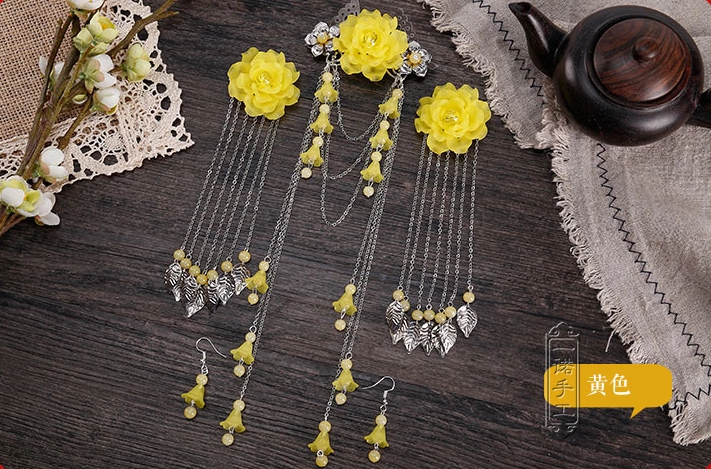 雪蓮花古風頭飾長款古典流蘇頭花