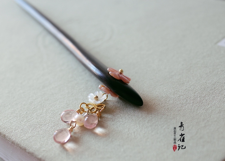 古典手工頭飾黑檀木簪子