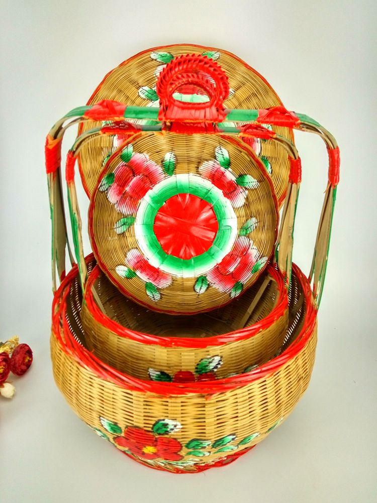 手工竹編竹籃，手繪彩繪禮品籃