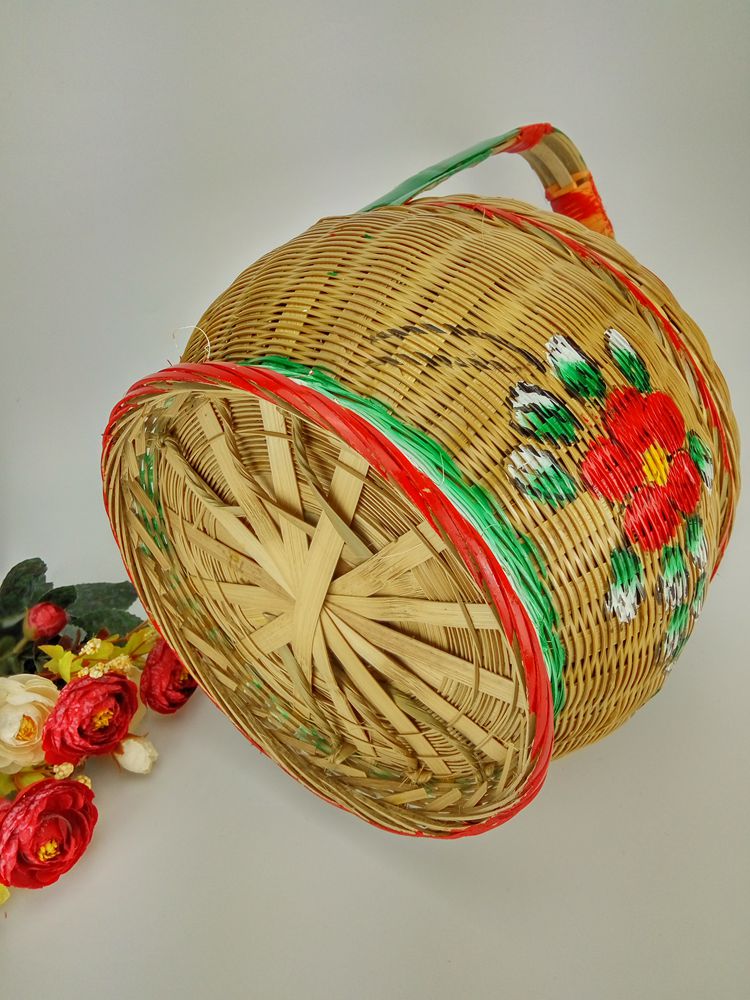 手工竹編竹籃，手繪彩繪禮品籃