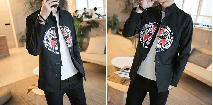 中國傳統(tǒng)元素臉譜刺繡家佳樂文學(xué)唐裝