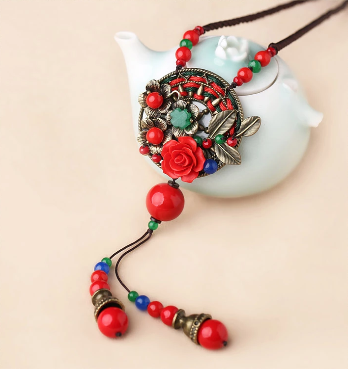 家佳樂(lè)文學(xué)紅色配飾民族風(fēng)吊墜長(zhǎng)款項(xiàng)鏈