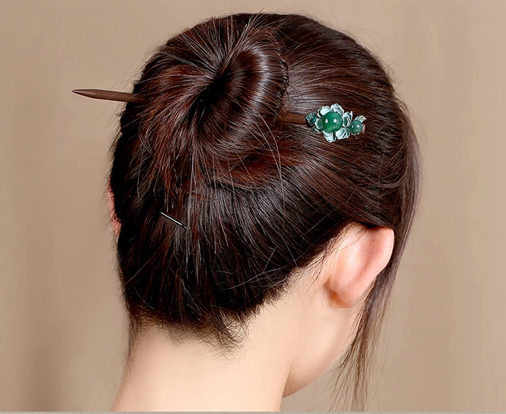 古典金屬花朵綠瑪瑙飾品民族風簪子