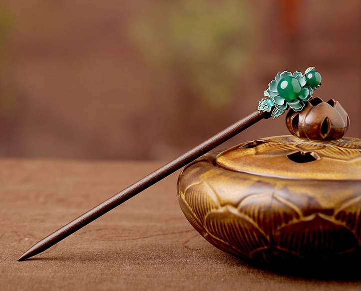 古典金屬花朵綠瑪瑙飾品民族風簪子