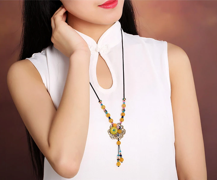 黃色毛衣鏈復(fù)古民族風(fēng)項鏈