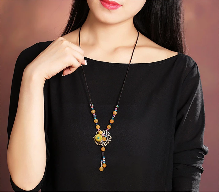 黃色毛衣鏈復(fù)古民族風(fēng)項鏈