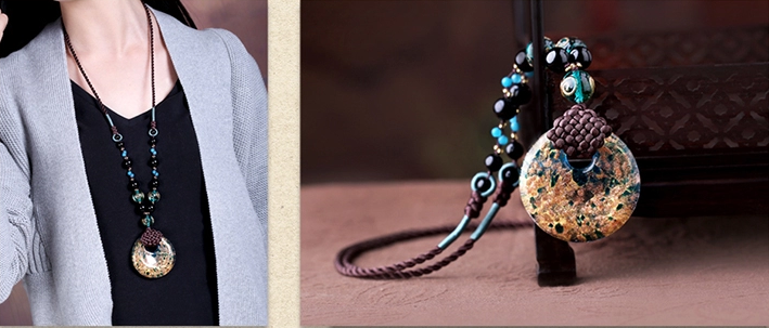 復(fù)古毛衣鏈古風(fēng)琉璃吊墜項(xiàng)鏈