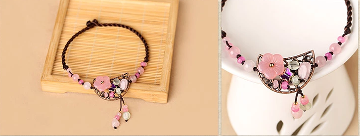 粉色簡(jiǎn)約腳鏈飾品彩玉水晶裝飾配飾