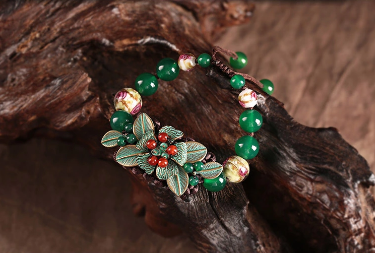 復(fù)古家佳樂文學(xué)琉璃瑪瑙手工編織手串手鏈