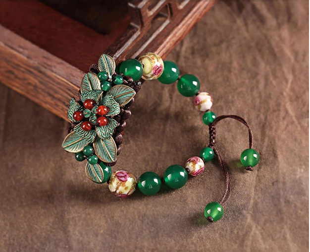 復(fù)古家佳樂文學(xué)琉璃瑪瑙手工編織手串手鏈