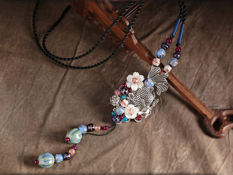 魚游四海靜聽花開，魚吊墜項鏈毛衣鏈