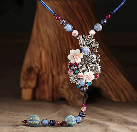 魚游四海靜聽花開，魚吊墜項鏈毛衣鏈