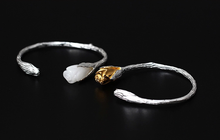 家佳樂(lè)文學(xué)復(fù)古風(fēng)白玉蘭花開口手鐲