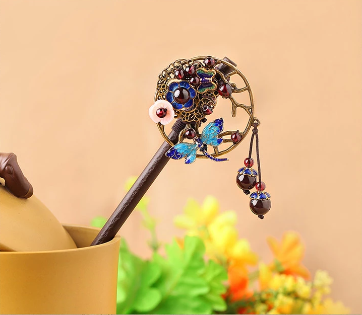 家佳樂文學(xué)石榴石古典木簪子頭飾