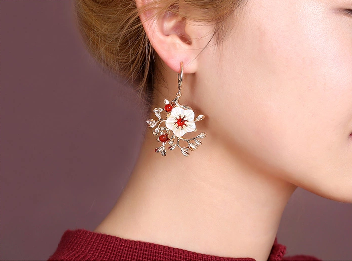 家佳樂文學復古氣質(zhì)花朵耳墜耳環(huán)飾品