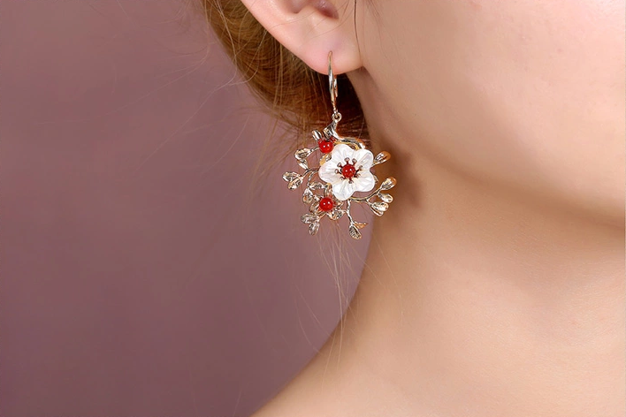 家佳樂文學復古氣質(zhì)花朵耳墜耳環(huán)飾品