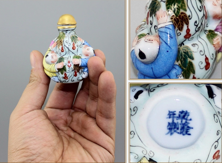 手工描金粉彩萬(wàn)子千孫陶瓷鼻煙壺