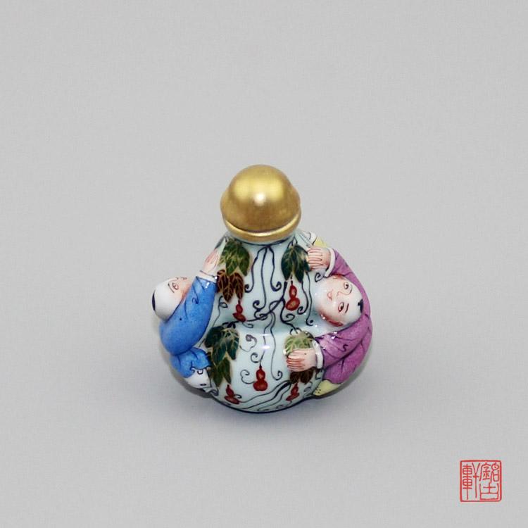 手工描金粉彩萬(wàn)子千孫陶瓷鼻煙壺