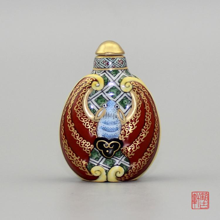 雙福臨門(mén)陶瓷鼻煙壺