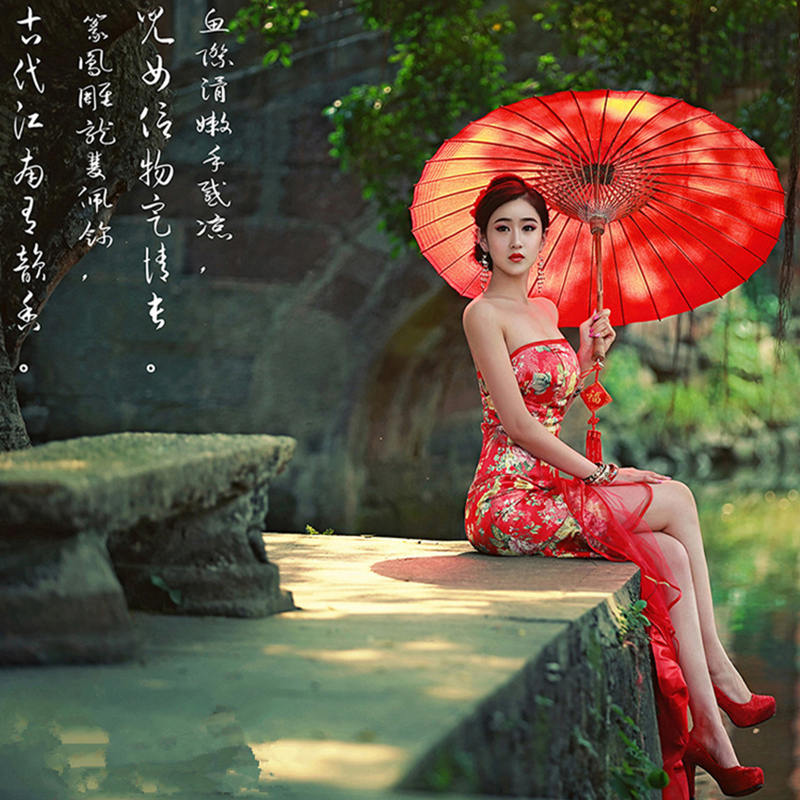 家佳樂文學(xué)性感抹胸中式旗袍古裝美女圖片